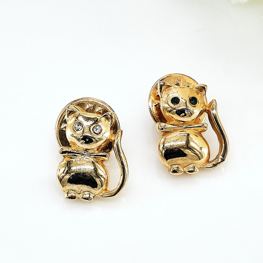 Vintage Brooch Pin, Small Goldtone Cats, Set of 2, Unique Cat Lover Gift